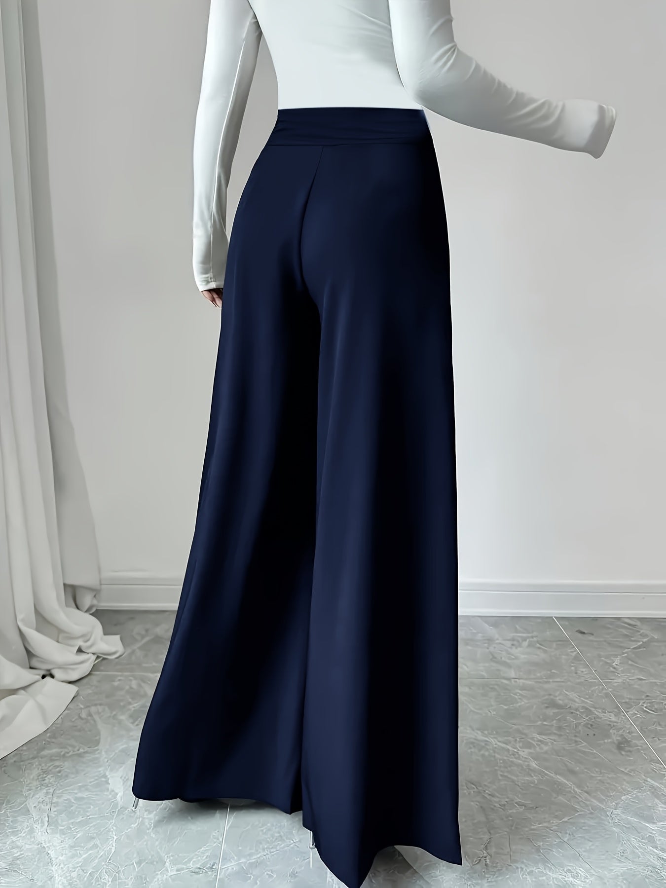 Women's Flare Pants Polyester Spandex Stretch Dark Green Wide Leg Formal