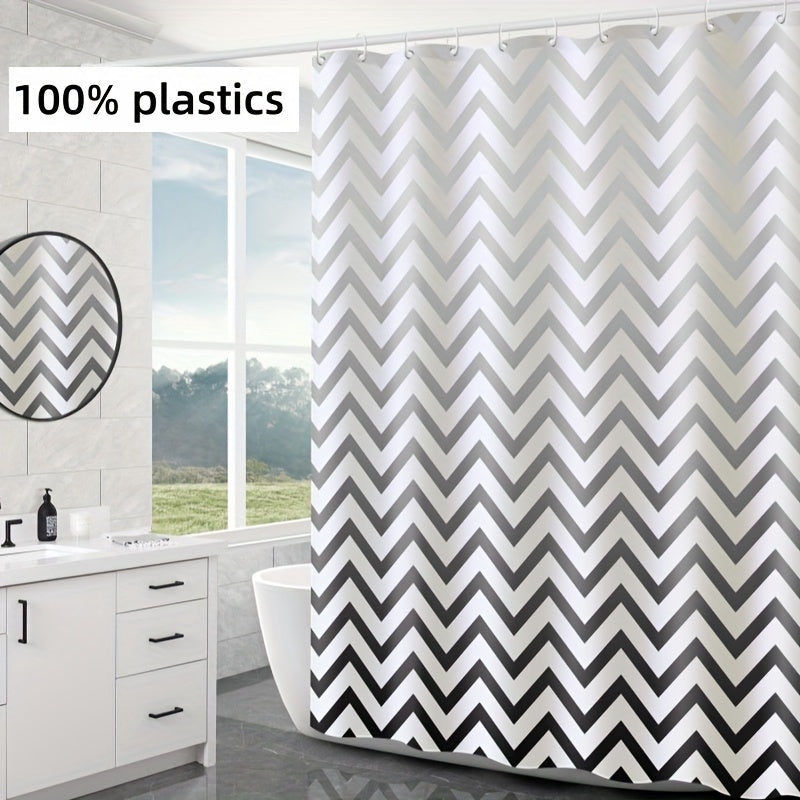 Шикарная черно-белая шевронная занавеска для душа - водонепроницаемая, можно стирать в машине, включает крючки, идеально подходит для любого декора ванной.