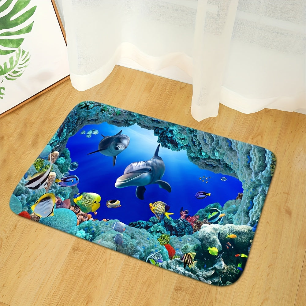 Set of 3 Ocean Underwater Cave Fish Bathroom Mats Non-Slip Water Absorbent Coral Reef Design