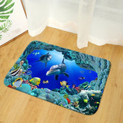 Set of 3 Ocean Underwater Cave Fish Bathroom Mats Non-Slip Water Absorbent Coral Reef Design