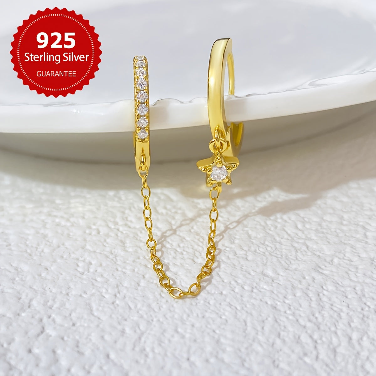 Sterling Silver Star Drop Earrings with Synthetic Zirconia for Women