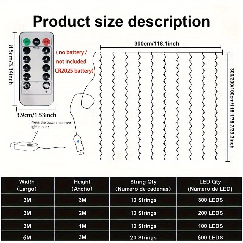 LED Curtain Lights with Remote Control for Christmas Weddings and Holidays