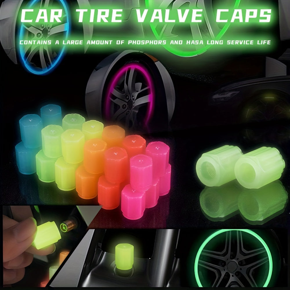 4 Pack Fluorescent Waterproof PVC Tire Valve Stem Caps Assorted Colors Night Visibility