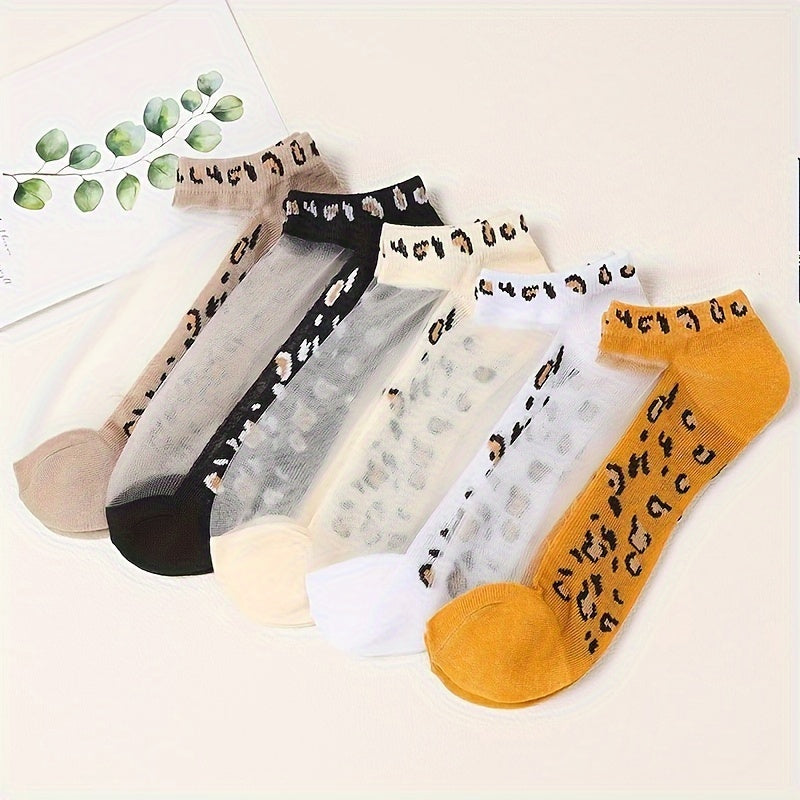 Women's Short Socks 5 Pairs Breathable Cotton Polyester Elastane Daisy Pattern