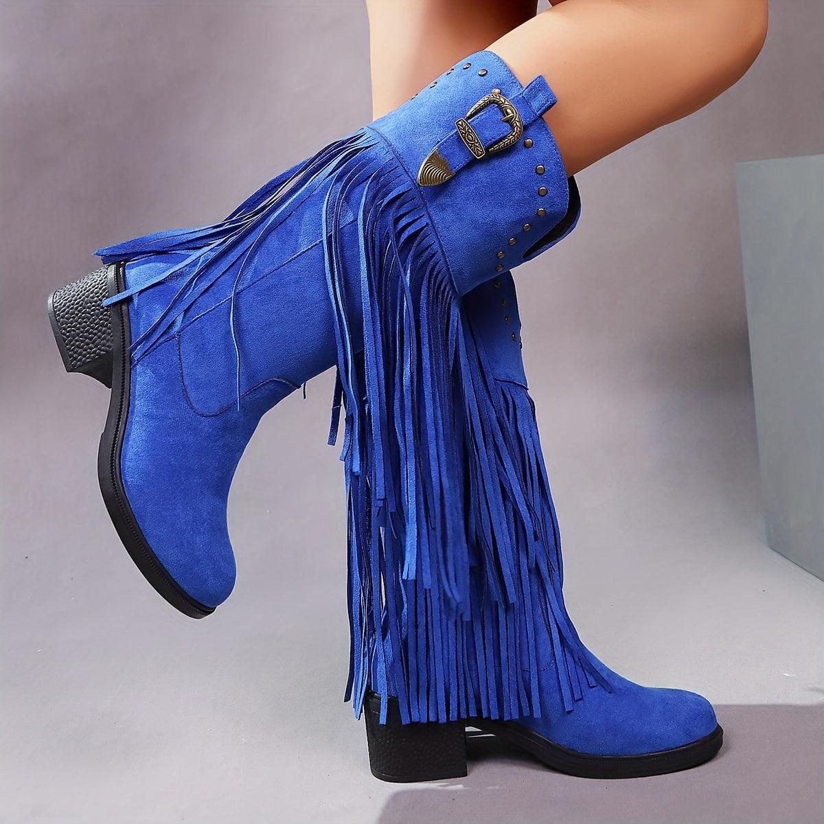 Women's Tassel Design Slip-On Chunky Heel Boots All-Season Comfortable