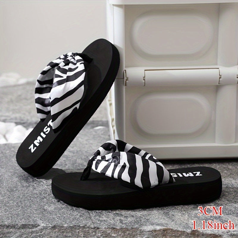 Women's Zebra Print Flip Flops Wedge Slides Casual Beach Shoes