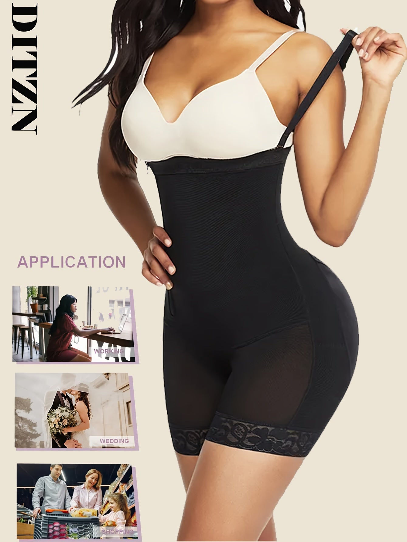 High-Waist Shaping Shorts with Lace Trim Tummy Control Butt Lifting Breathable Fabric