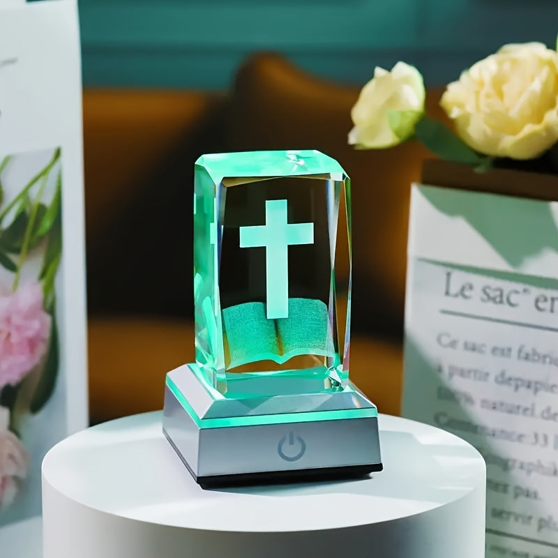 3D Cross Crystal LED Night Light for Christian Home Decor and Gifts for Women and Men