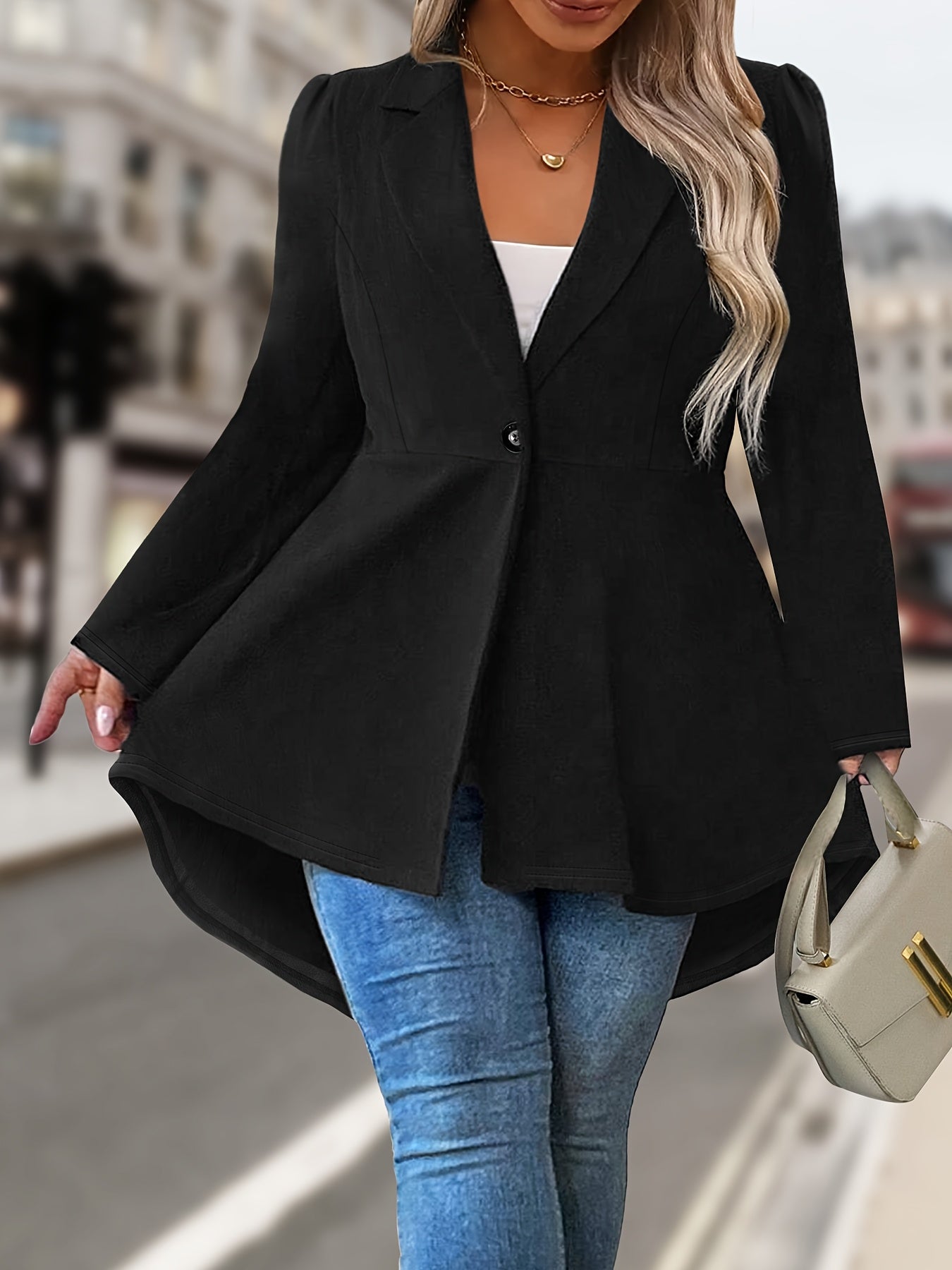 Plus Size Women's Blazer Soft Solid Color Single Button Stylish