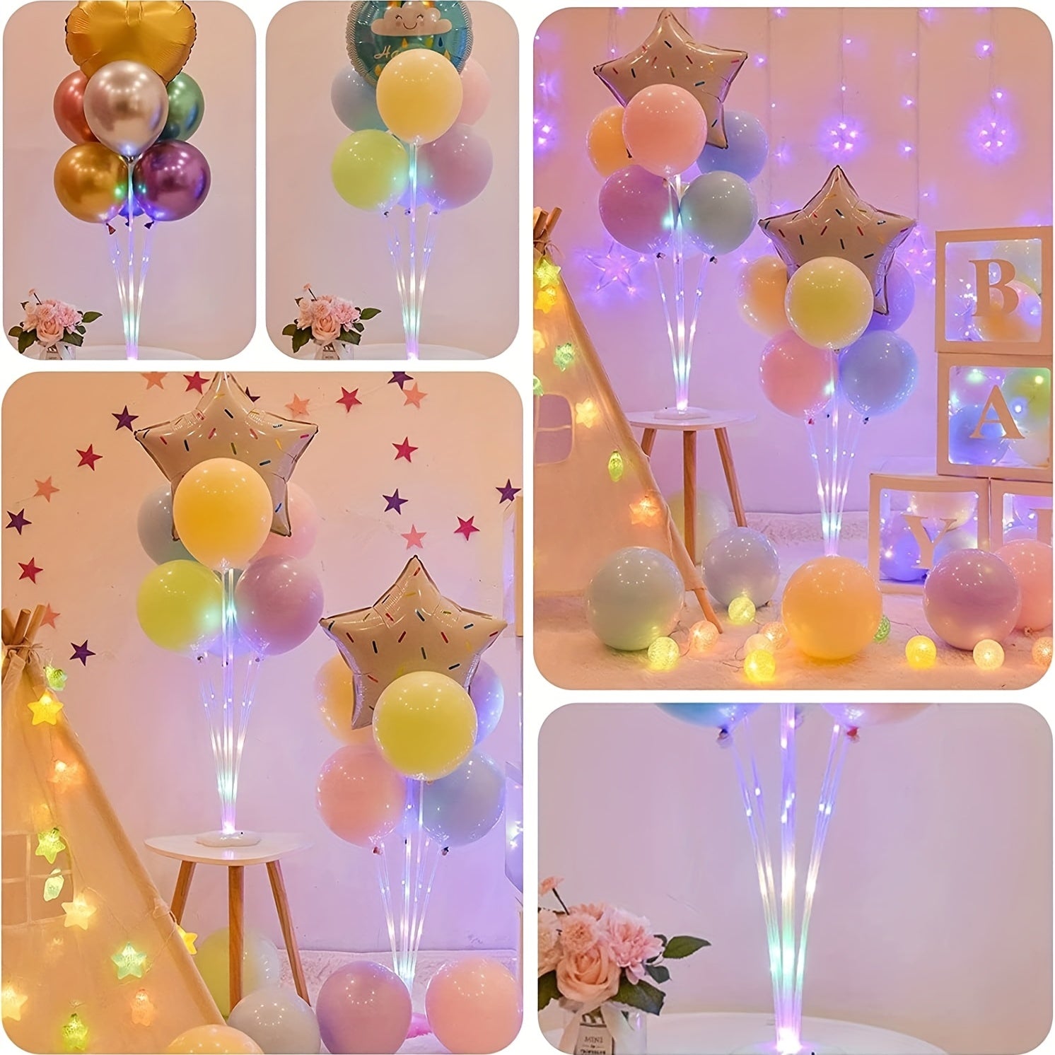 Kit de soporte para globos para cumpleaños, bodas y fiestas. Alimentado por batería. No incluye pilas AA.
