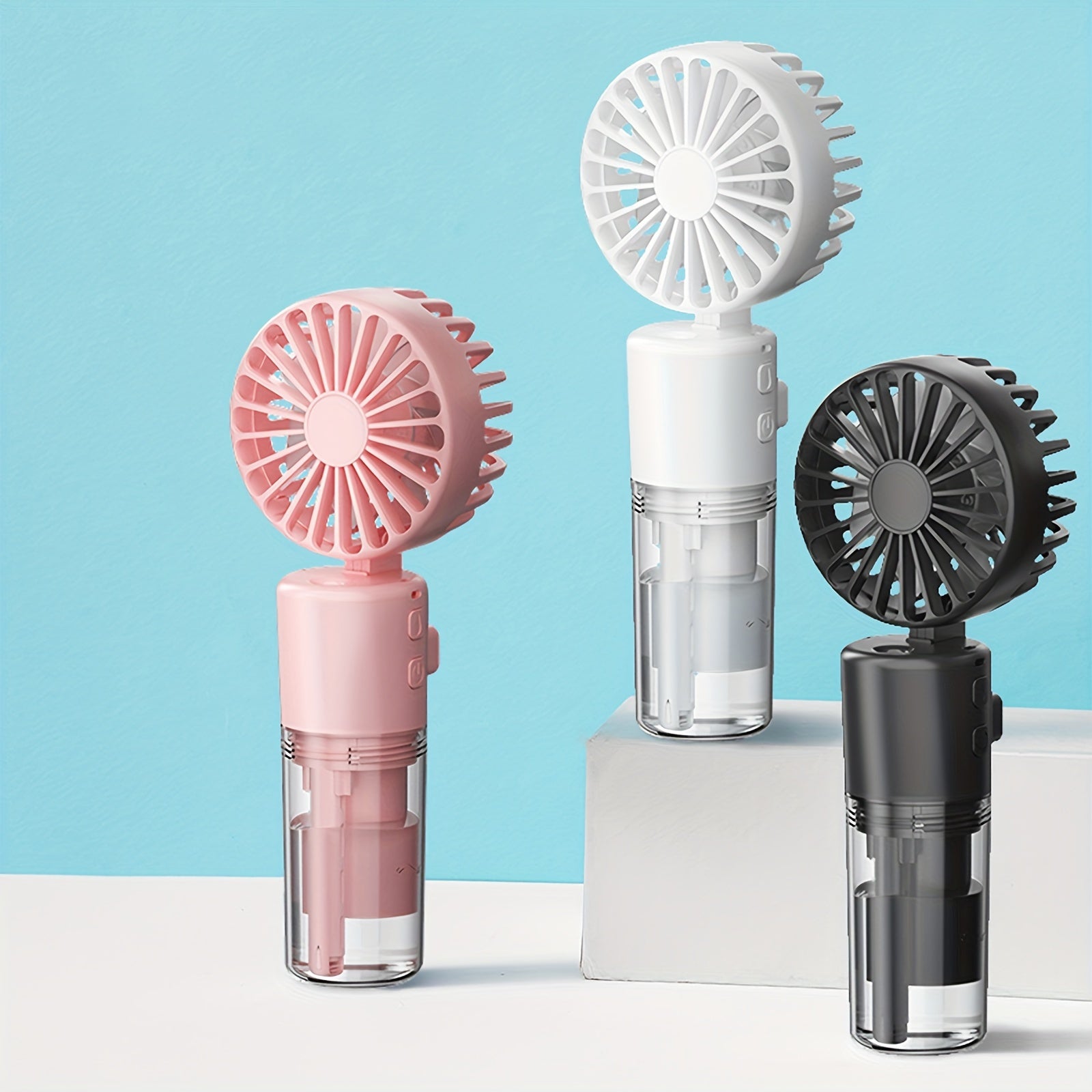 Mini Handheld Fan with Spray Mist Portable USB Rechargeable White Pink