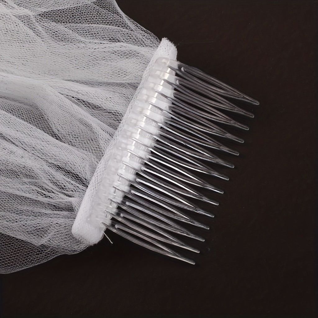 White Bridal Veil with 2 Layers of Ribbon Edge Wedding Accessories