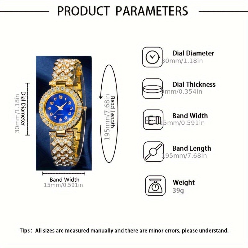 5 ta ayollar uchun rhinestone kvarts soatlari va mos keladigan zargarlik buyumlari sovgʻa to'plami