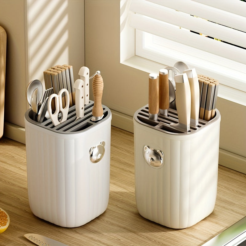 Kitchen Knife Holder and Storage Rack with Drainable Bottom and Chopstick Tube for Harvest Thanksgiving Christmas Decor