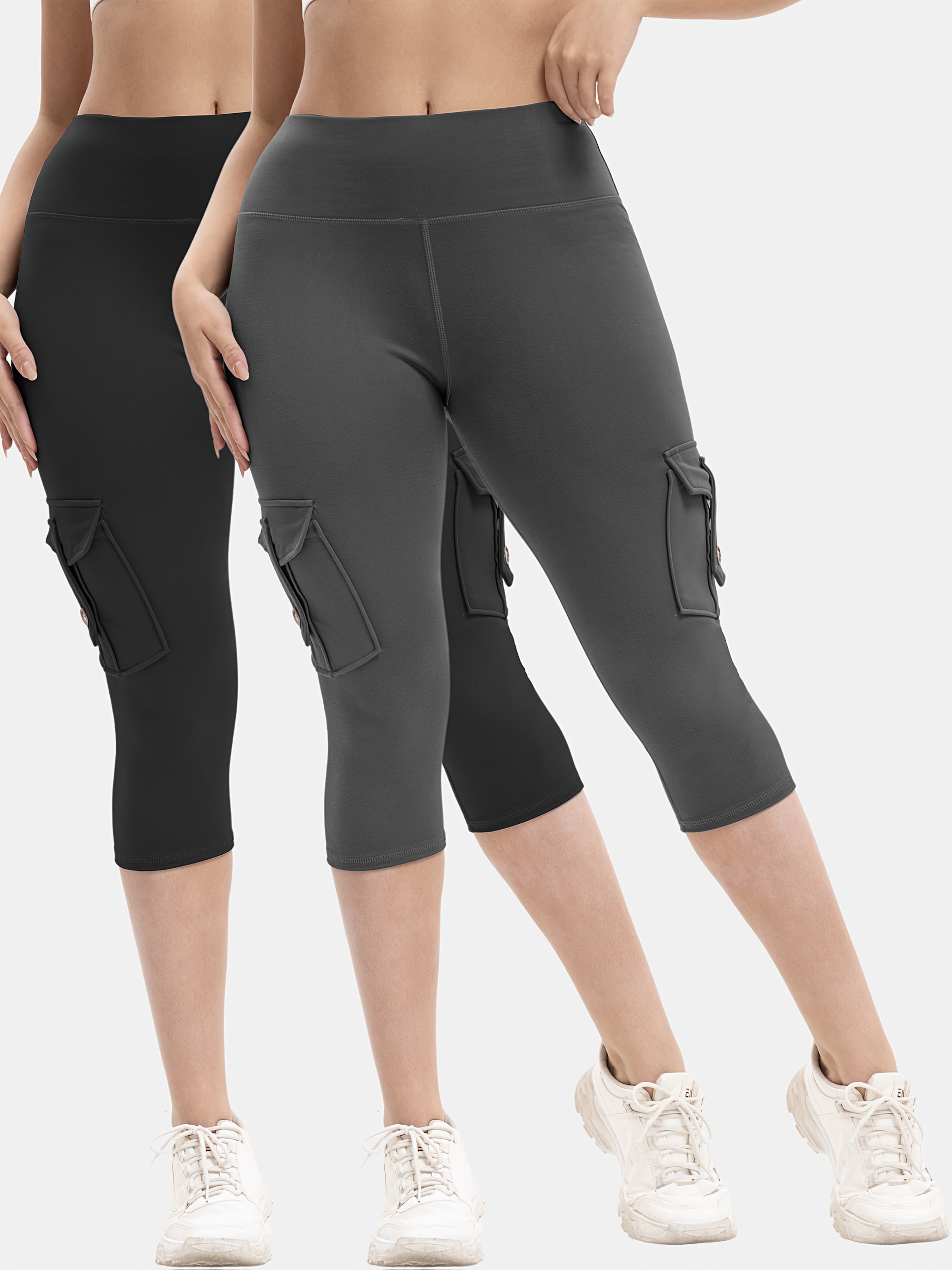 Women's Large Size High Waist Tights with Pockets Moisture-Wicking