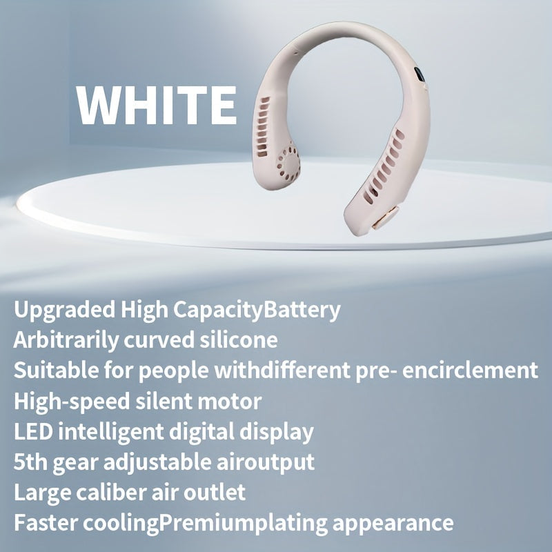 Adjustable Silicone Neck Fan with USB Charging Digital Display Lightweight Cooling Fan