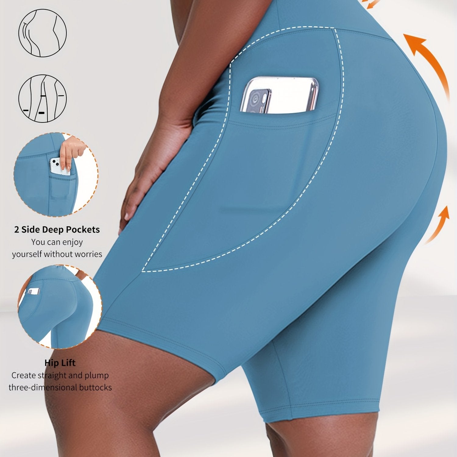 Plus Size Women's High Waist Shorts with Pockets, Stretchy Breathable Fabric