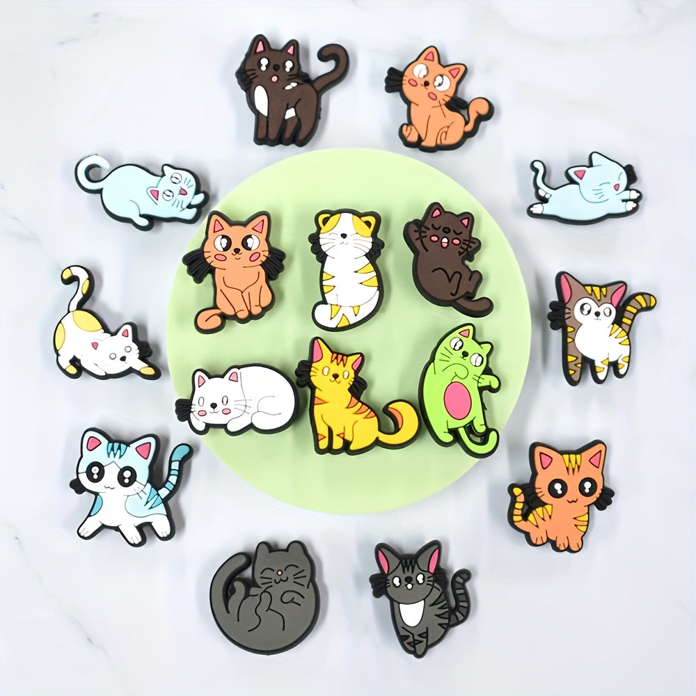 16pcs Cat Shoe Charms Soft Plastic Kittens with Striped and Solid Colors