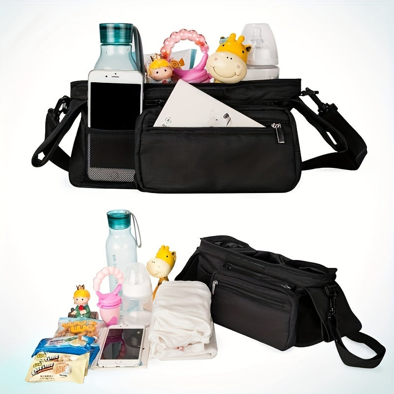 Black Stroller Organizer with Large Capacity and Multiple Pockets