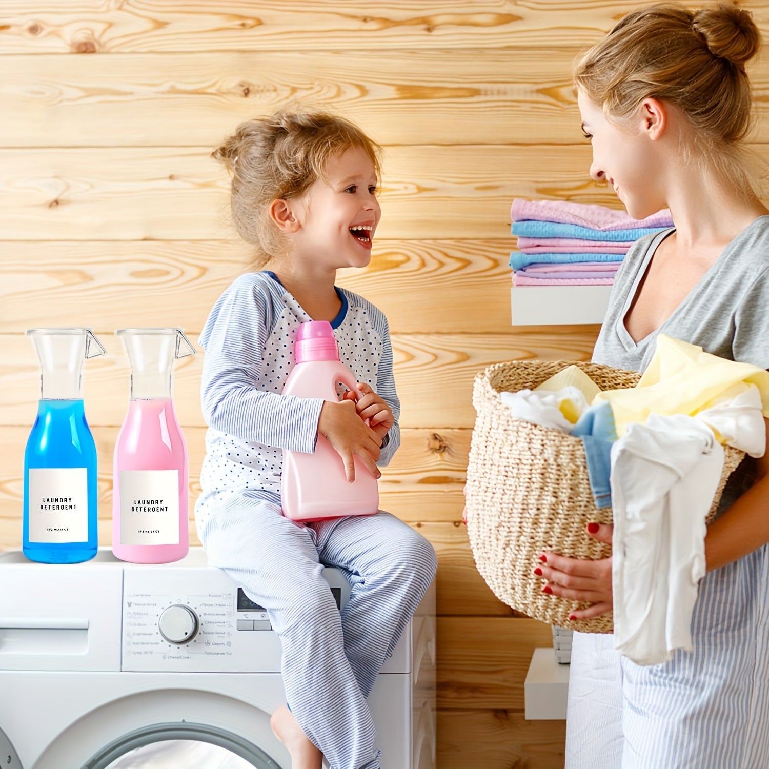 Set of 2 20oz Plastic Laundry Detergent Dispensers for Liquid Soap and Fabric Softener