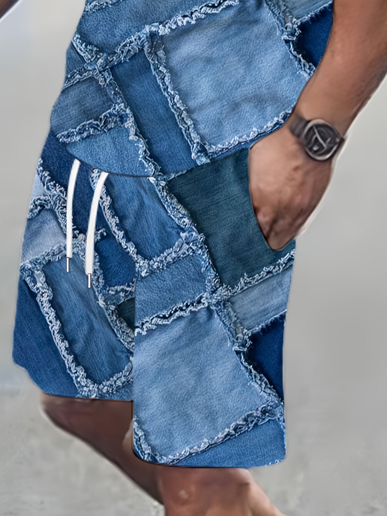 Katta o'lchamdagi kesilgan kontrast rangli 3D bosma bilan ajralib turadigan erkaklar uchun tasodifiy sport kostyumi.