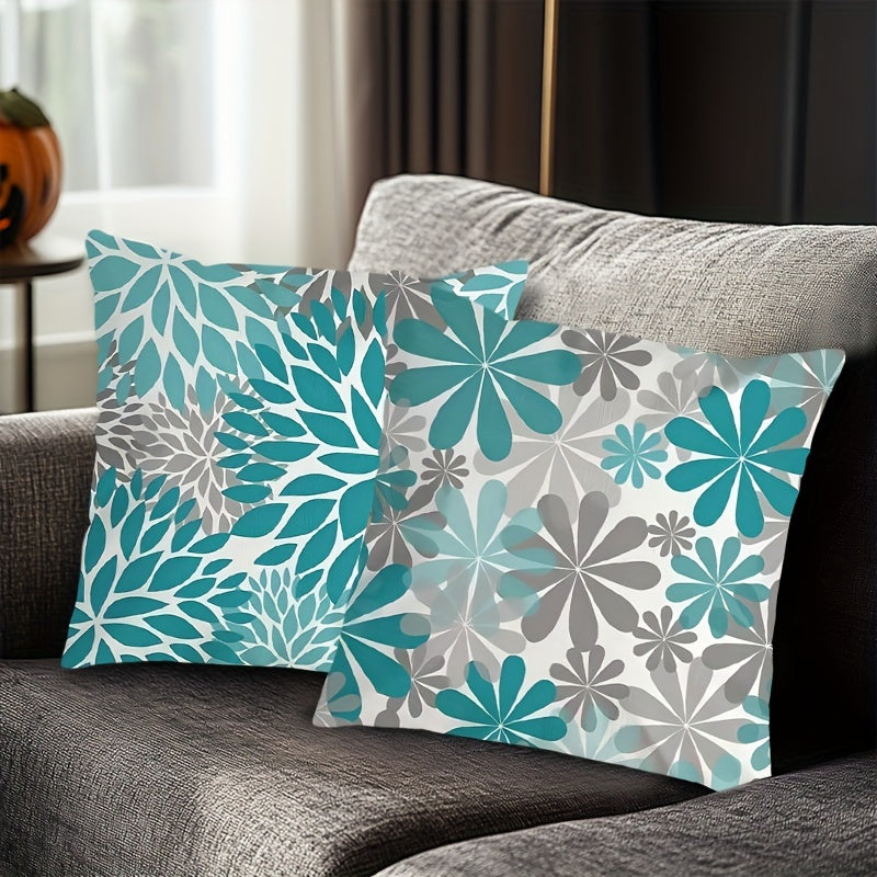 Teal Daisy Print Pillow Cover Double-Sided Floral Polyester 45.72x45.72 cm Zipper Closure