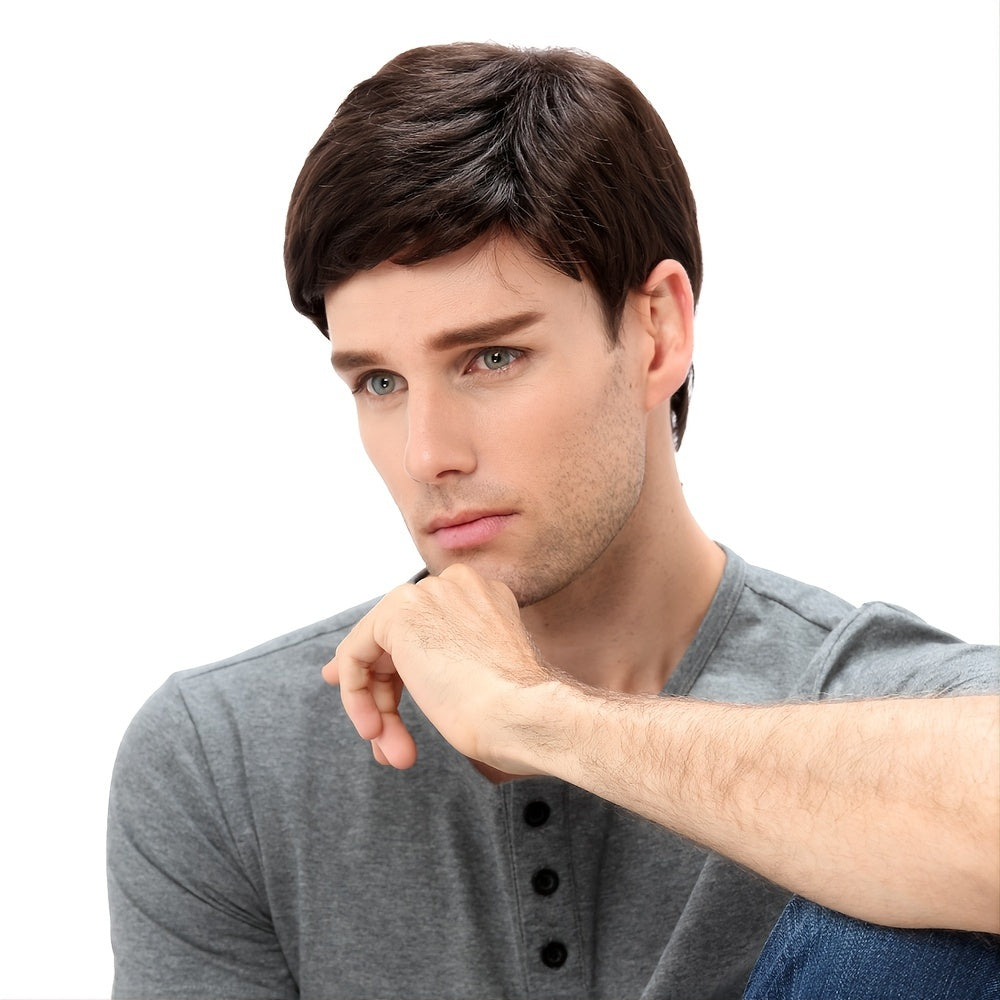 Men's Brown Short Curly Hair Wig for Daily Wear 1 Piece