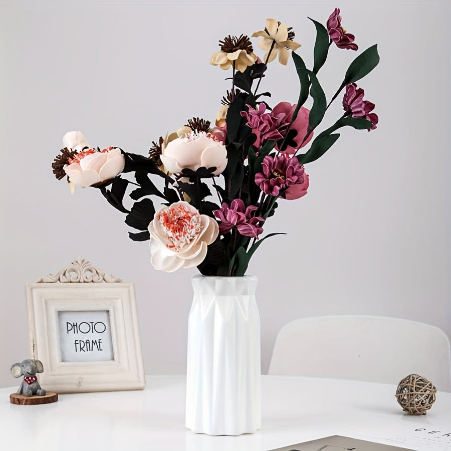 Nordic-Style Plastic Vase with Ceramic Look for Home Decor and Dining