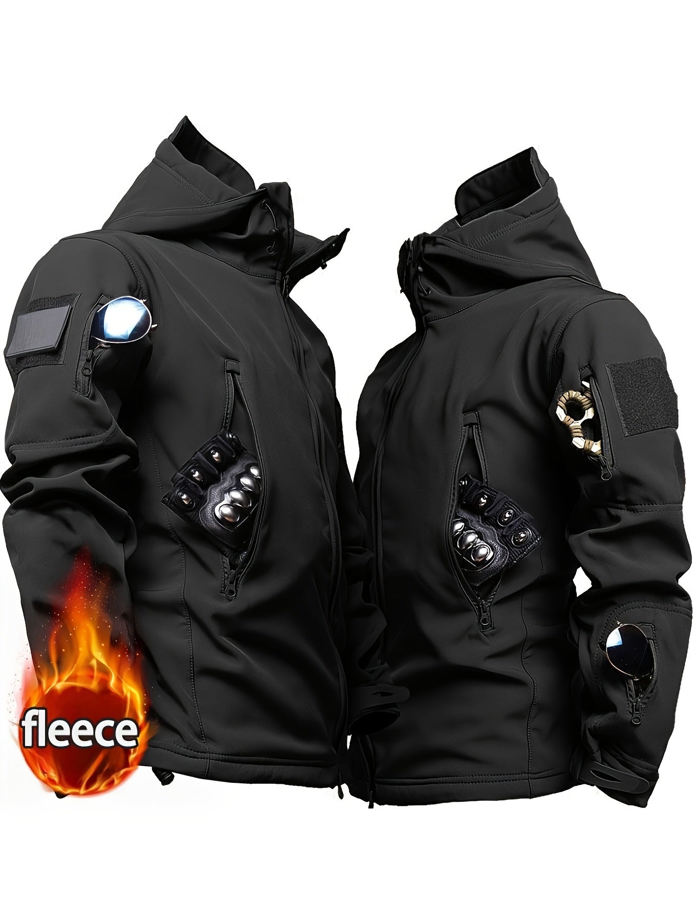 Men's Tactical Winter Camo Set Hooded Windproof Jacket Cargo Pants Fleece Lined Polyester Spandex