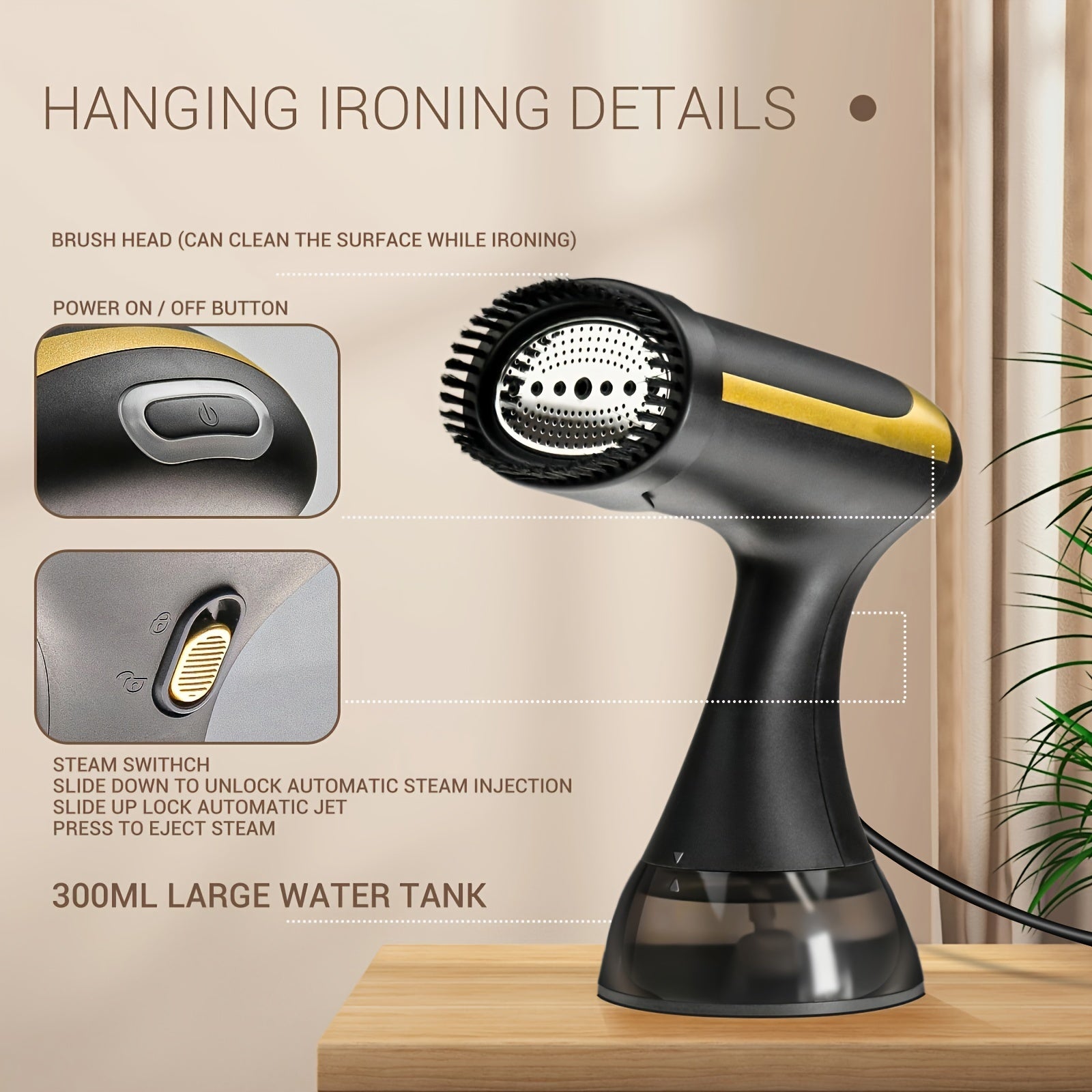 Handheld Garment Steamer 1500W Portable Iron with 300ml Water Tank for Home Travel