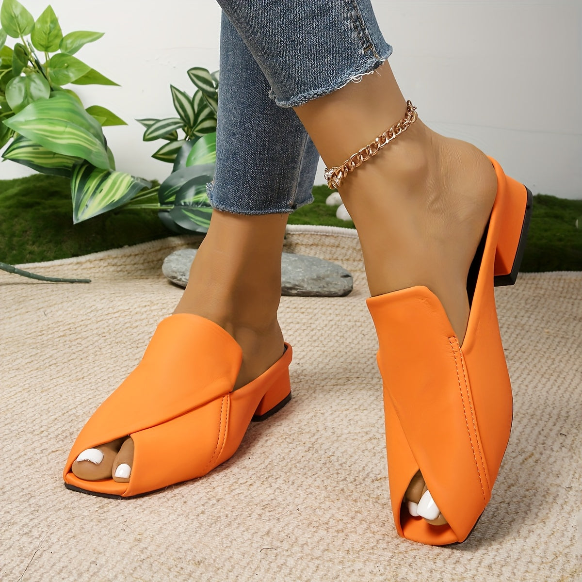 Women's Open Toe Slip-On Sandals Breathable Synthetic Cushioned Mid-Heel