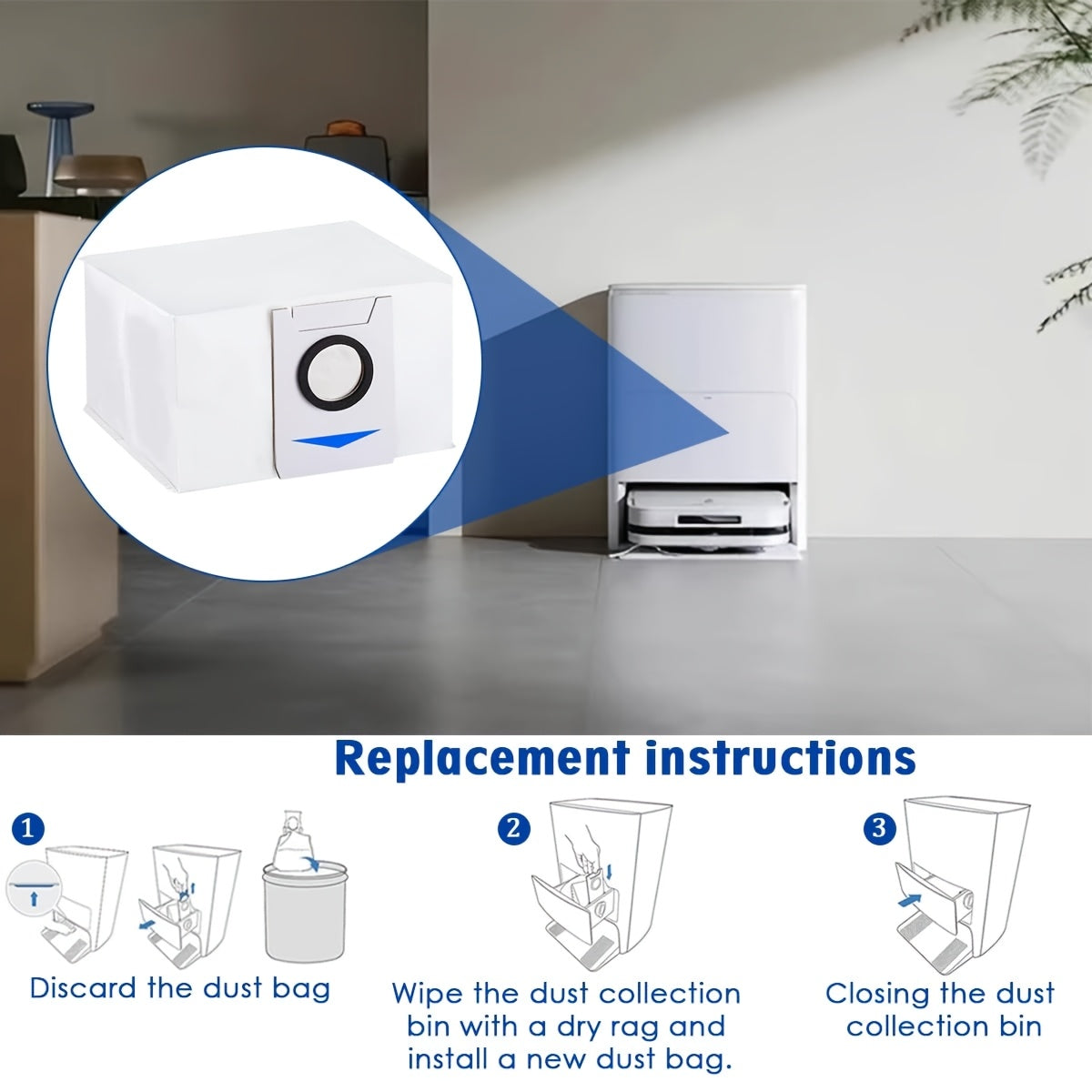 Ecovacs Deebot X1 Omni, X1 Plus, T10 Omni, T10 Plus va T20 Omni X&T seriyali robot tozalagich uchun mos keladigan 3L katta sig'imli almashtirish sumkalari.