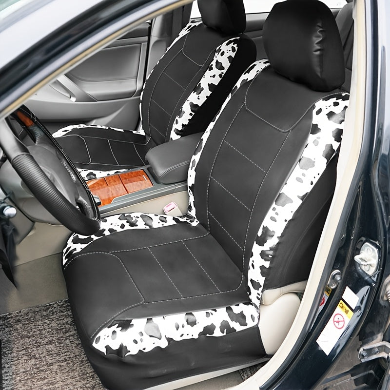 9-Piece Synthetic Leather Car Seat Covers Universal Cow Pattern for All Seasons