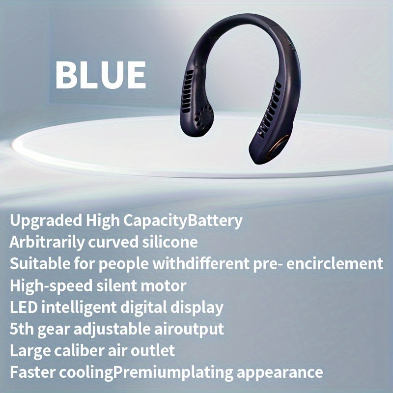 Adjustable Silicone Neck Fan with USB Charging Digital Display Lightweight Cooling Fan