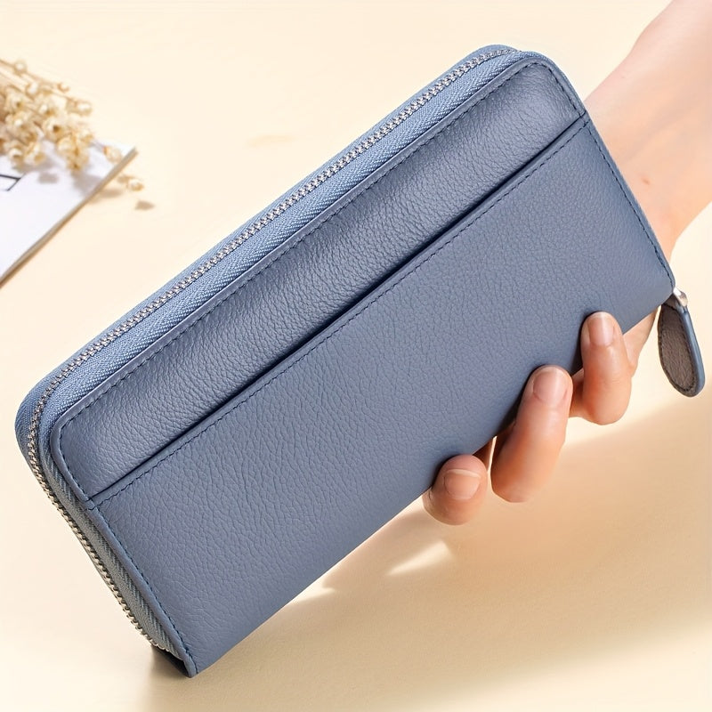 Ayollar uchun haqiqiy charm RFID o'g'irlikka qarshi uzun fermuarlı hamyon, 19 ta karta joyi, 1 ta tangalar cho'ntagi va 5 ta naqd pul joyi bilan.