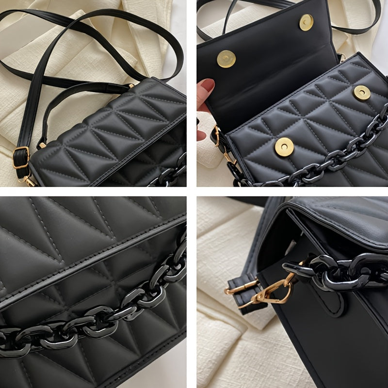 Women's Black Quilted Embossed Crossbody Bag with Adjustable Strap