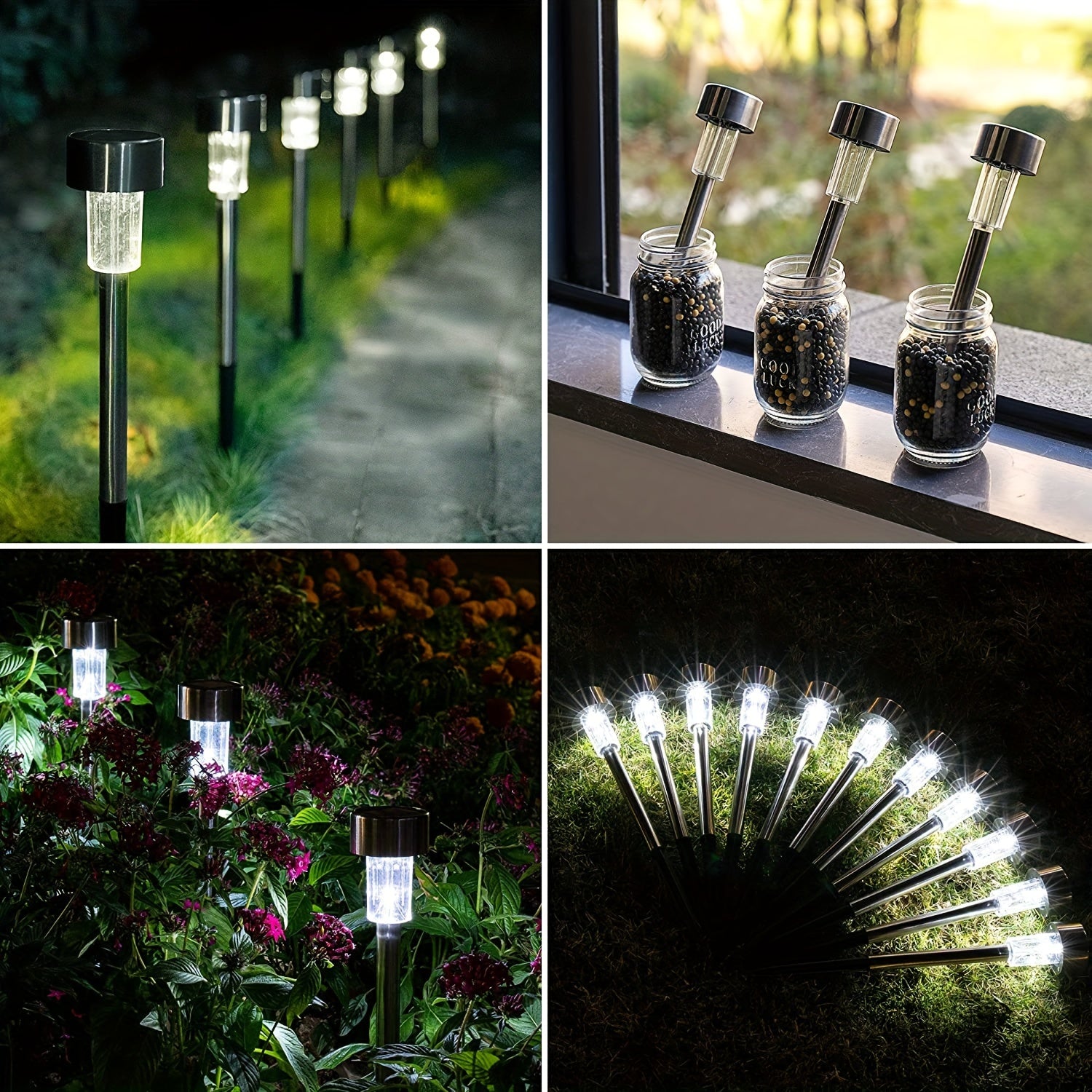 10-Pack Stainless Steel Solar LED Pathway Lights for Outdoor Garden Yard Lawn