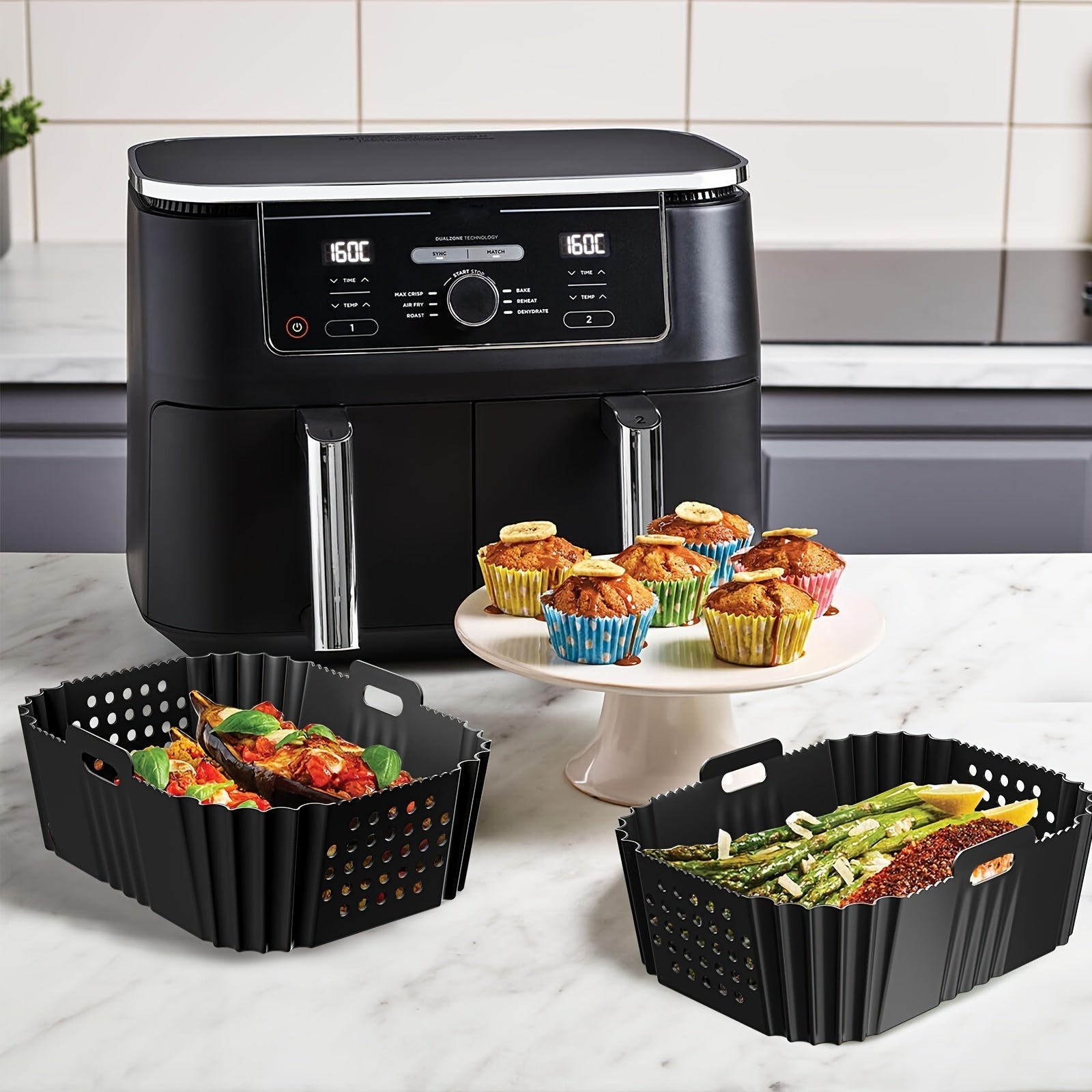 Set of 2 Reusable Silicone Air Fryer Liners for Basket Non-Stick Food Safe