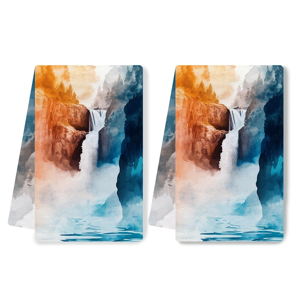 Set of 2 Ultra Soft Kitchen Towels Yellowstone Lower Falls Vibrant Design