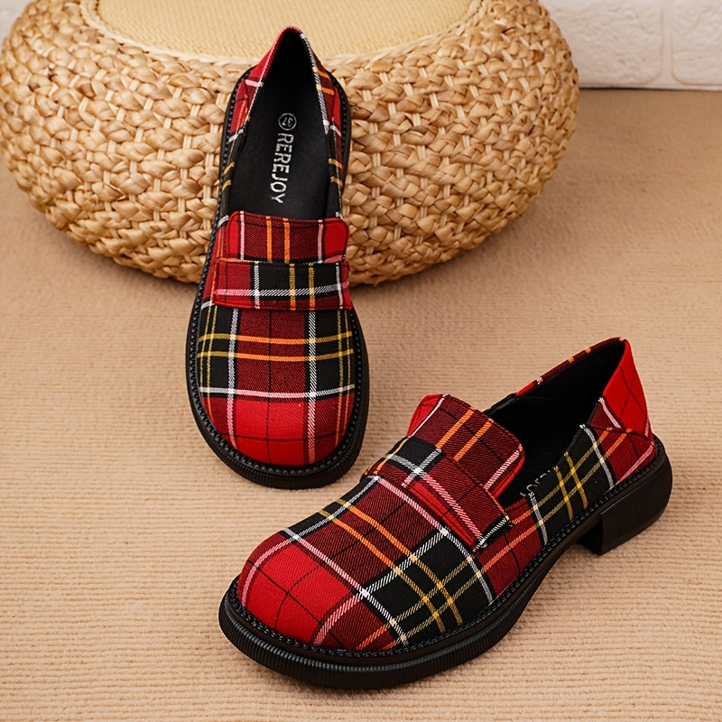 Women's Plaid Loafers Slip-On Dress Shoes Non-Slip Rubber Sole