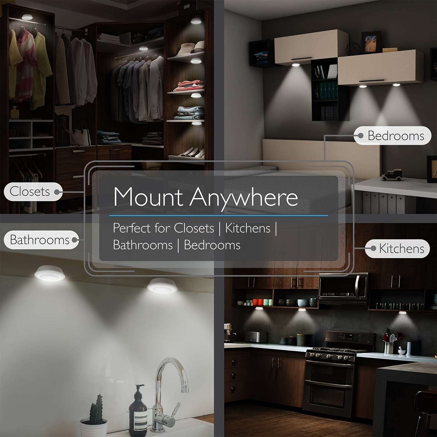 Wireless LED Under-Cabinet Lights with Remote Control for Kitchen Wardrobe and Indoor Use 6 Pack