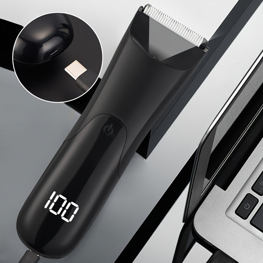 Erkaklar tanasi va qorin sochlari uchun keramika pichoq boshli elektr trimmer, USB orqali zaryadlanadigan 500mAh lityum batareya.