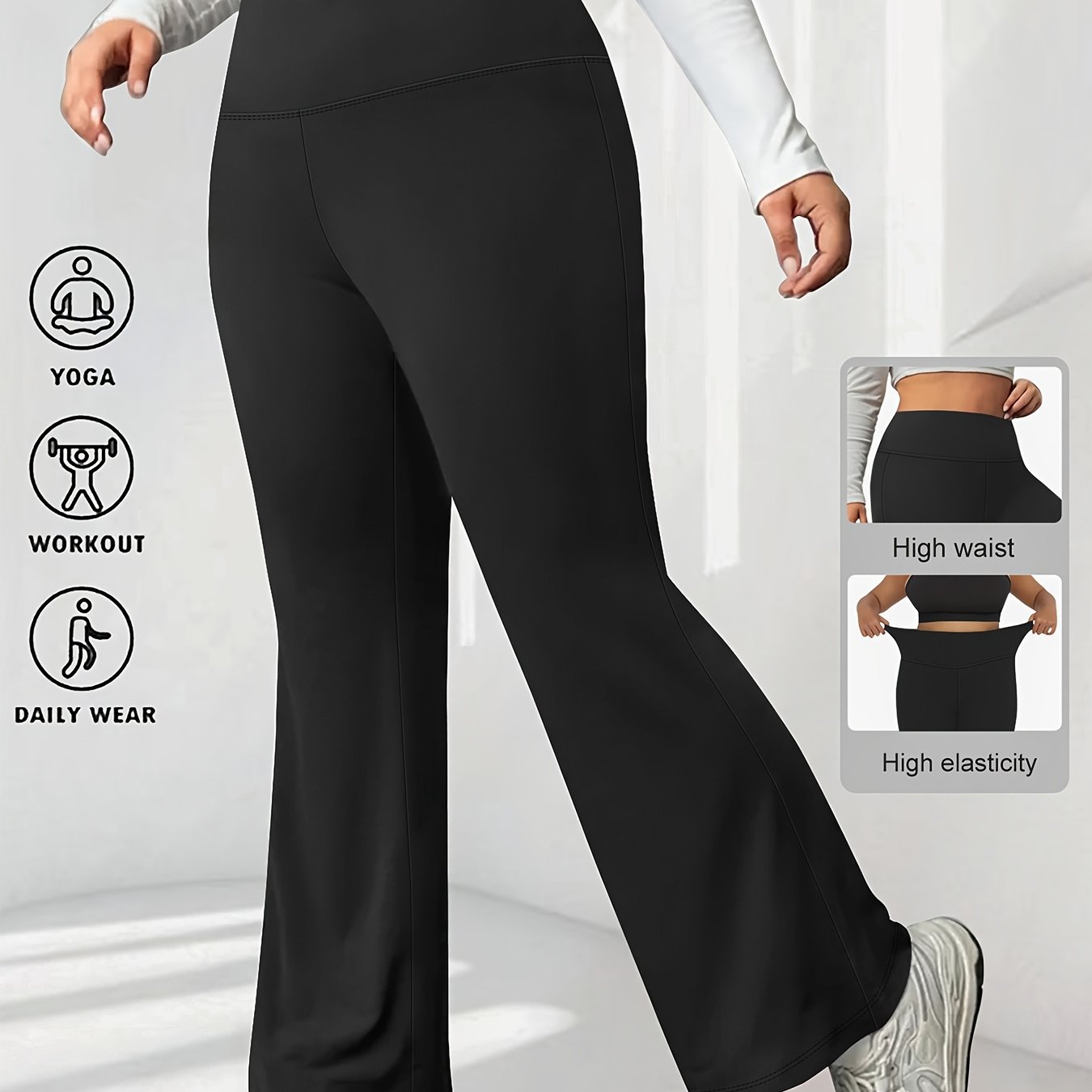 Women's Plus Size High-Elasticity Tummy Control Flared Yoga Pants for Running Fitness