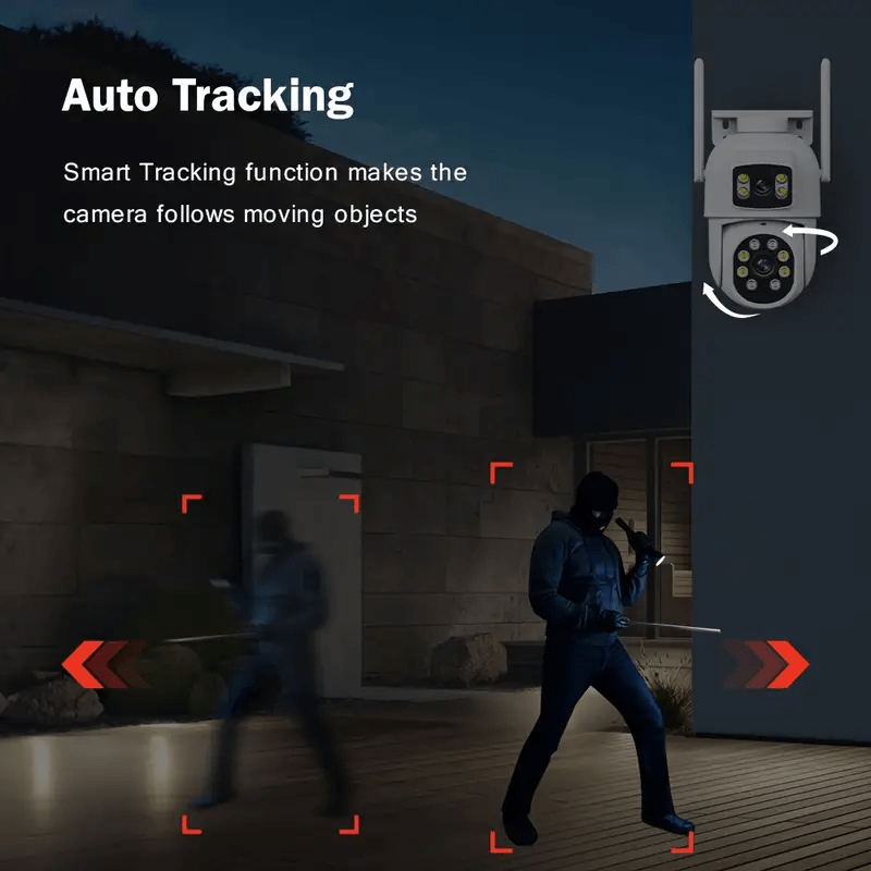 Dual Lens WiFi Security Camera 360° View Night Vision Motion Detection Two-Way Audio