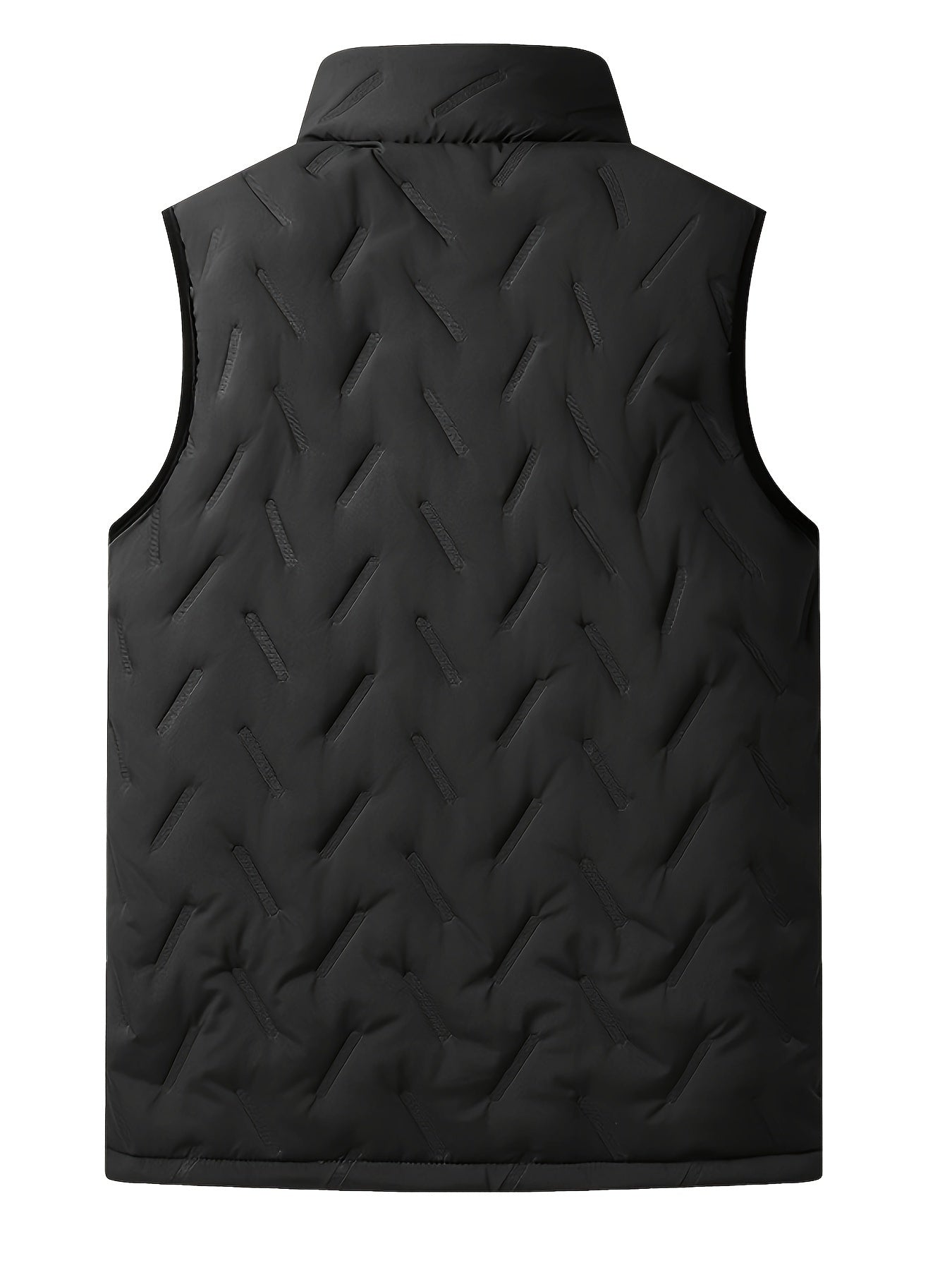 Men's Sleeveless Vest with Stand Collar Zippered Quilted Weather-Resistant Black Polyester Fall Winter
