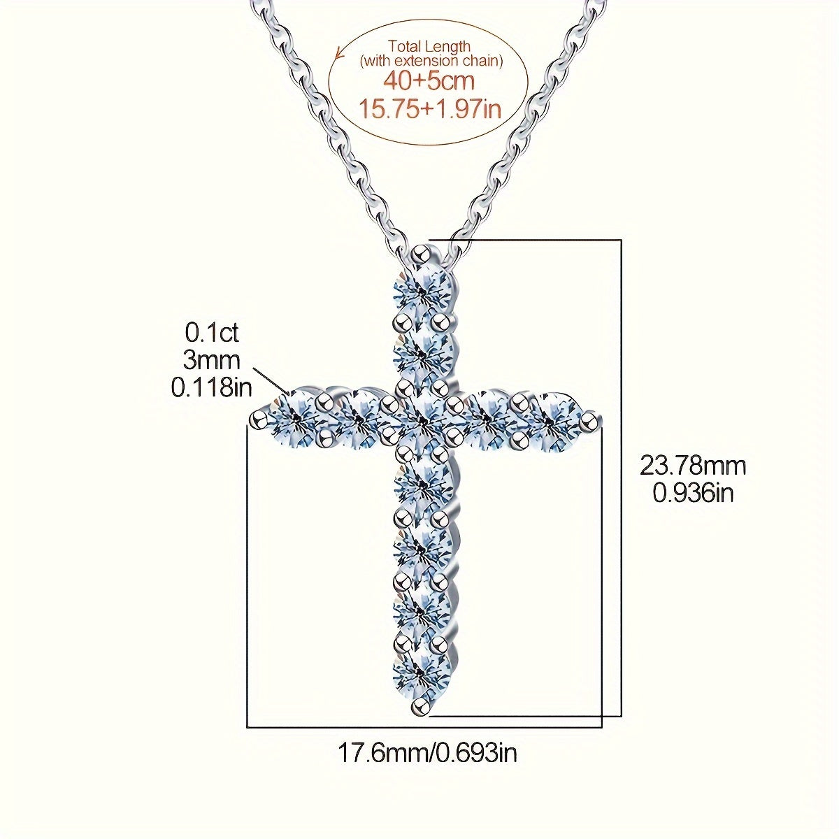 Collar con cruz de plata de ley con piedras de moissanita para bodas