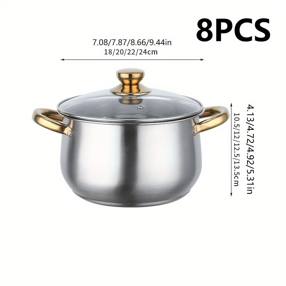 Soup Pot Set with Curved Bottom and Golden Handles for Cooking