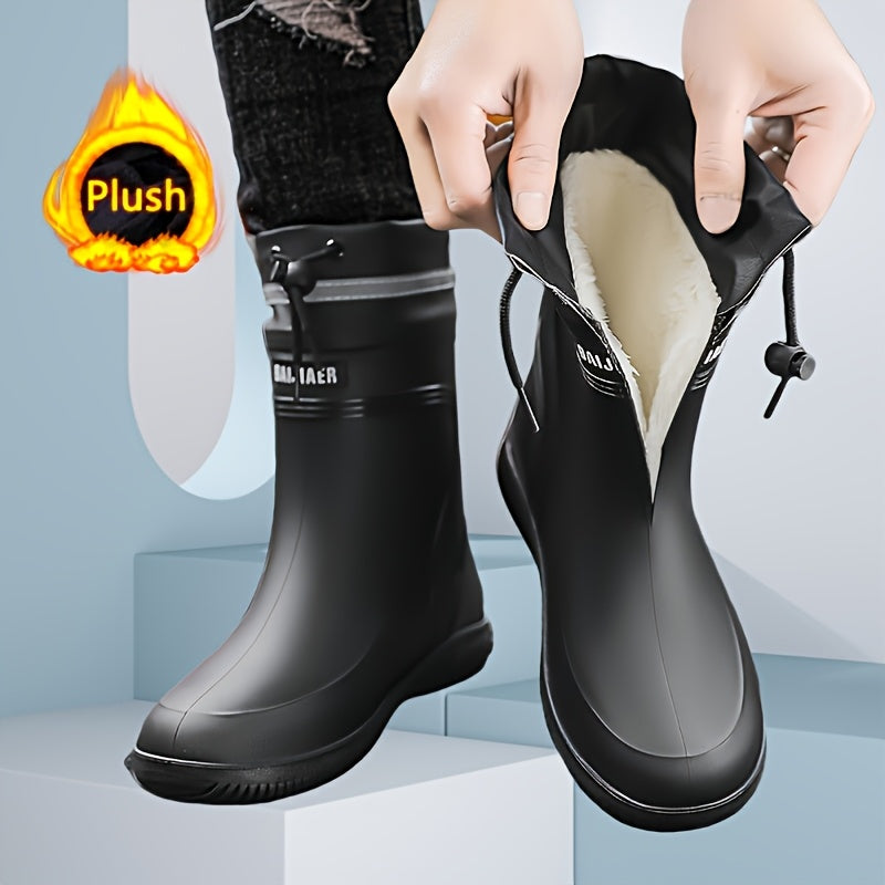 Unisex Waterproof Rain Boots with Fleece Lining Slip-Resistant for Outdoor Activities Black Gray Red Sole