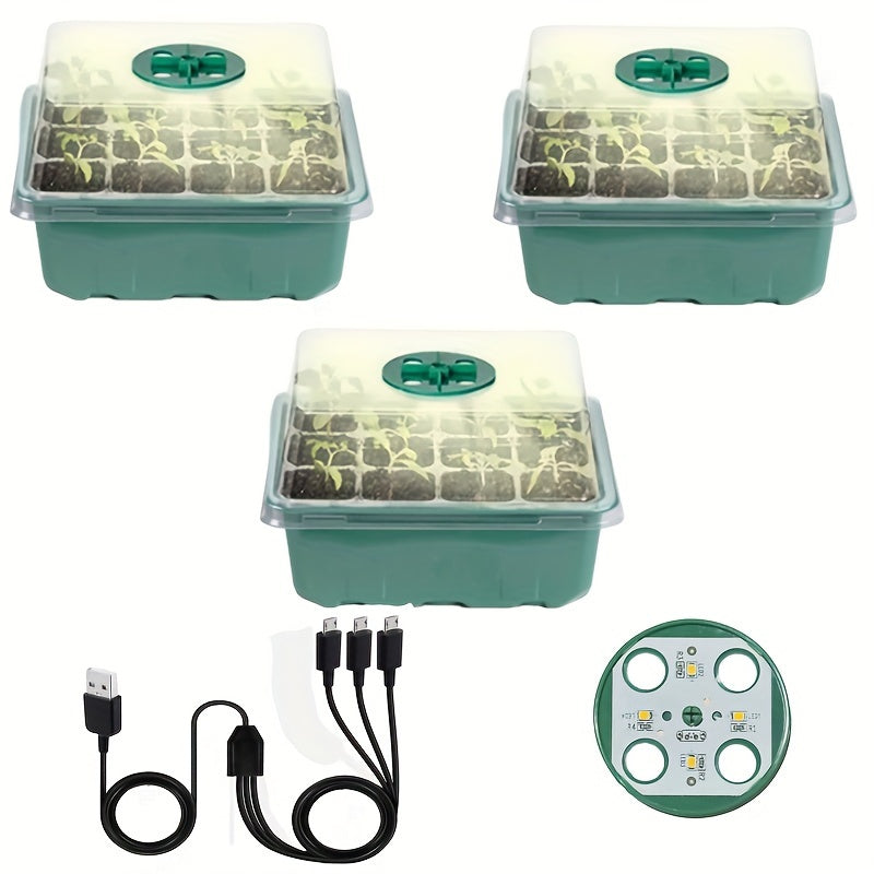 Juego de bandejas para plántulas con luz de crecimiento, humedad ajustable, 12-60 agujeros