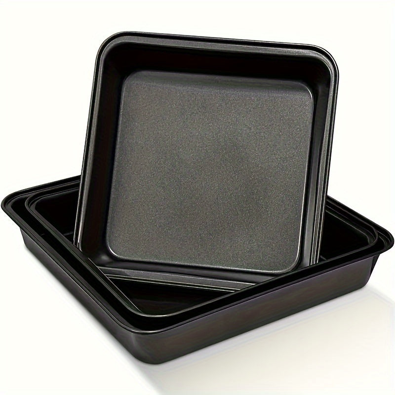 Set of Three Black Square Non-Stick Baking Pans for Cakes and Desserts